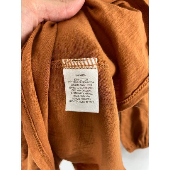 NWT Derek Heart Cognac Knit Lace Trim Three Quarter Sleeve Peasant Top M - Picture 4 of 5